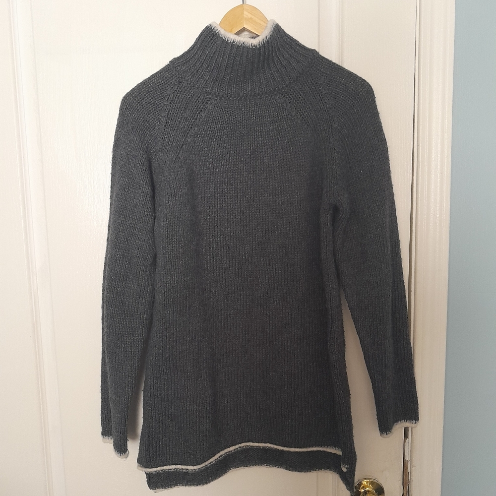 Joan Vass Studio Charcoal Gray Mockneck Sweater with Slim Fit and Long Sleeves